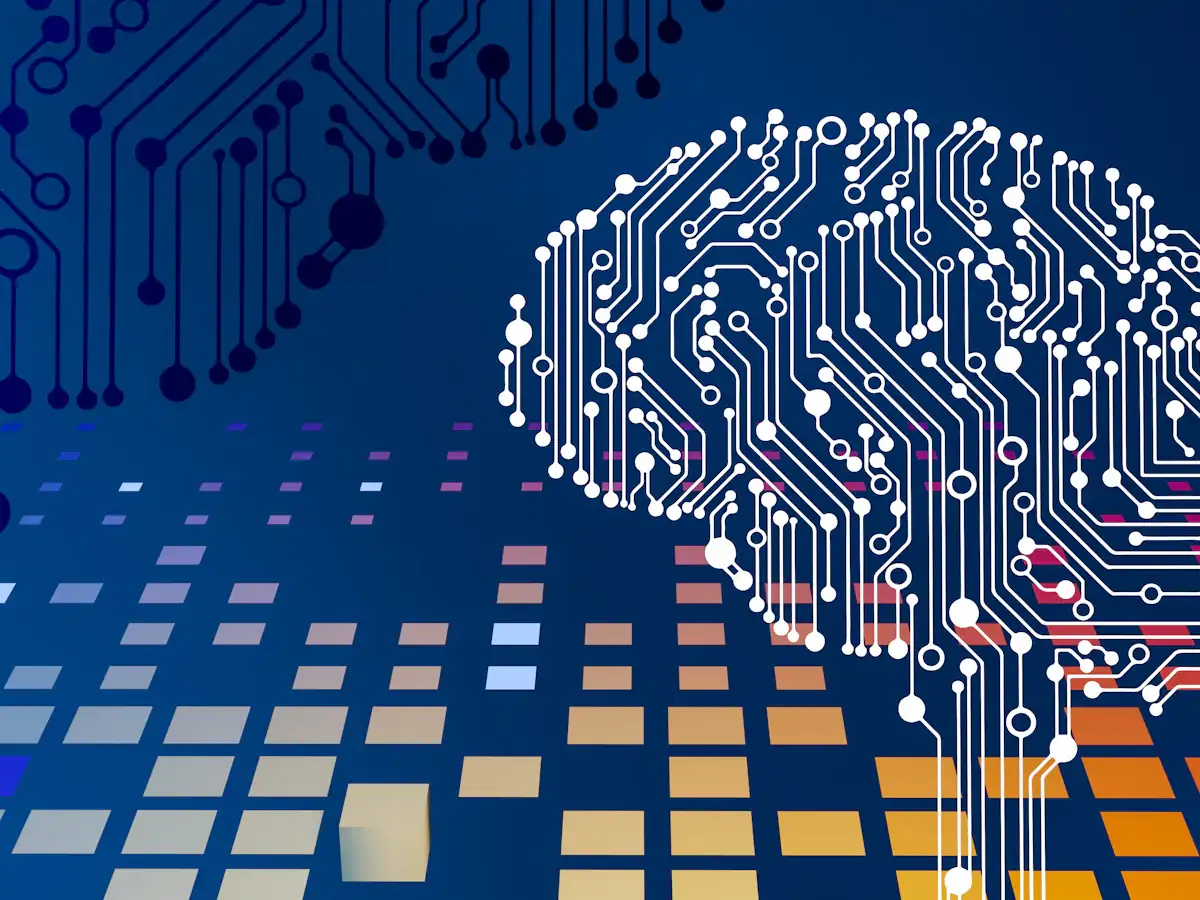 Circuit board with a glowing brain representing artificial intelligence