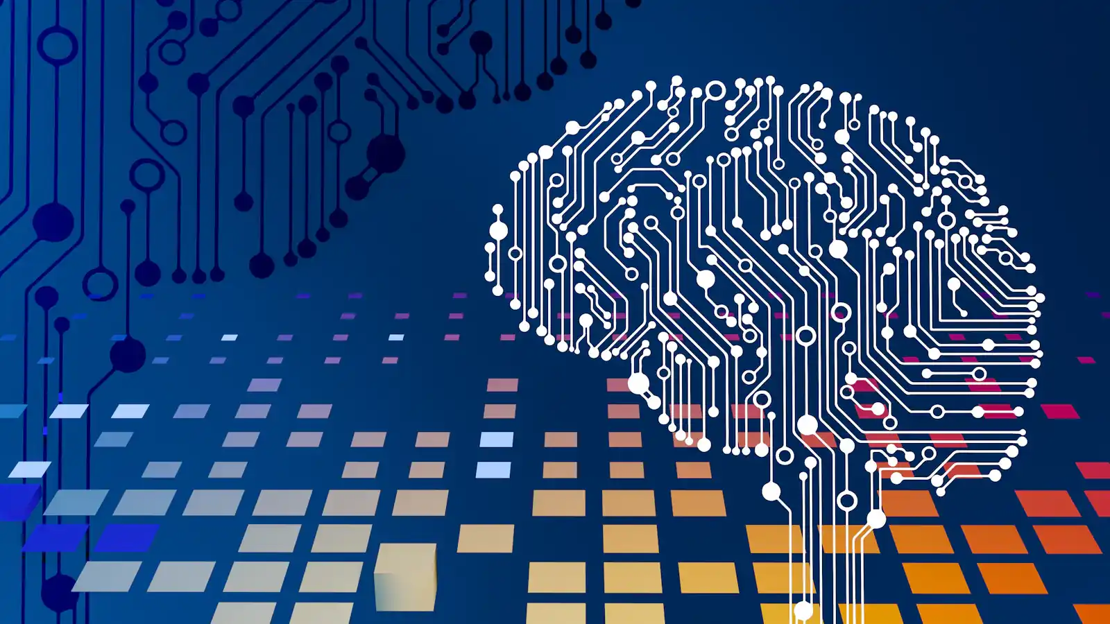 Circuit board with a glowing brain representing artificial intelligence
