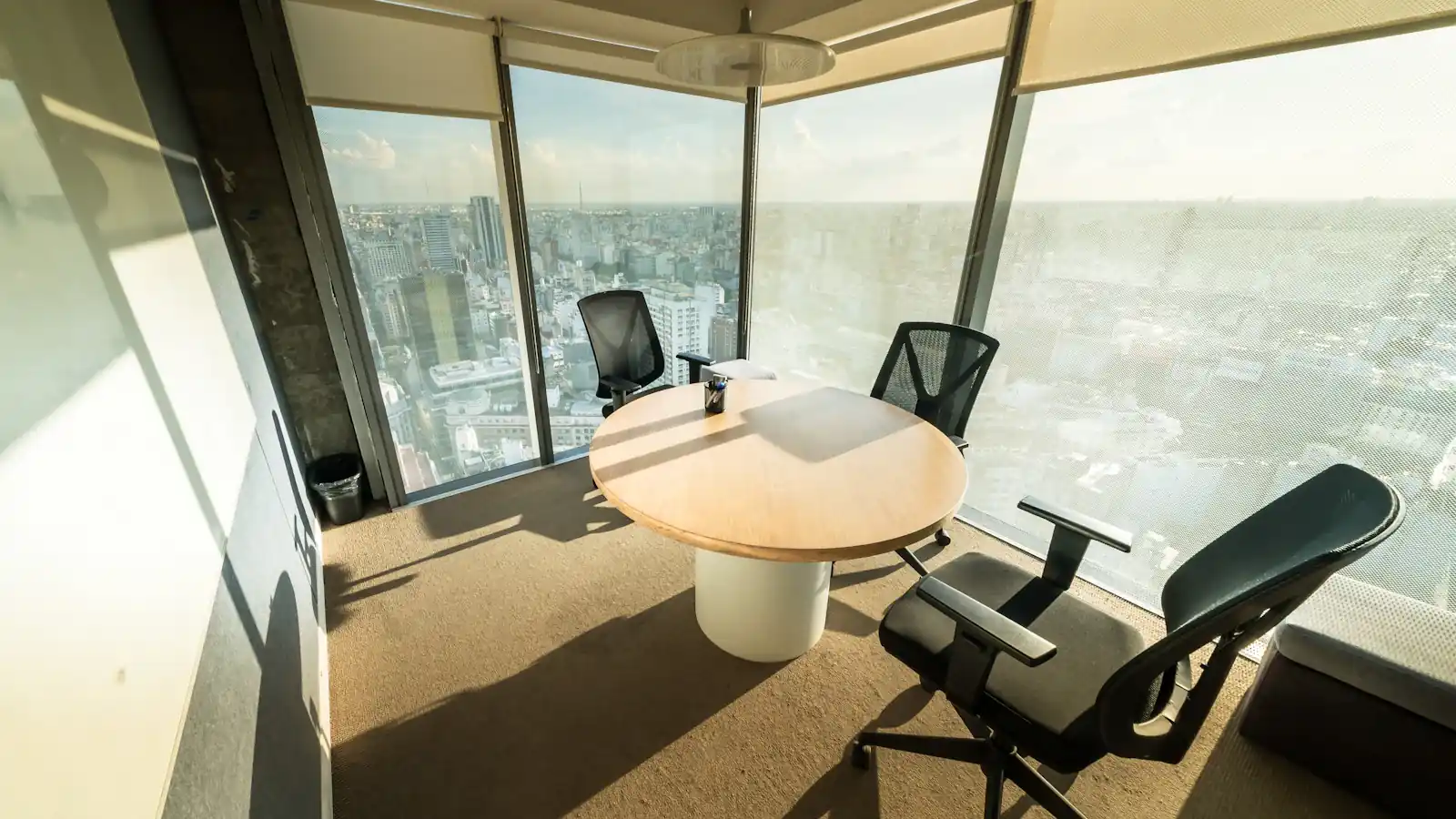 Modern boardroom meeting room with a city view