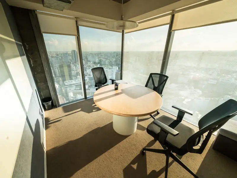 Modern boardroom meeting room with a city view