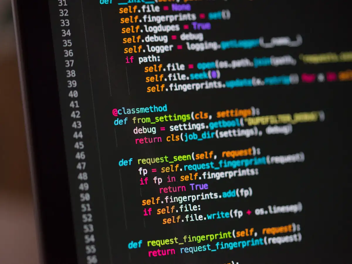 Computer screen showing lines of software code